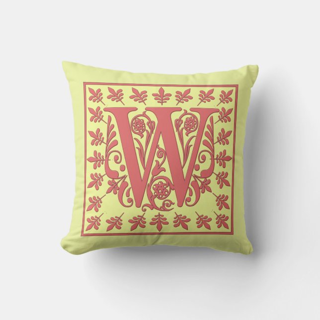 OREILLER INITIAL W - W rose sur fond JAUNE (Recto)
