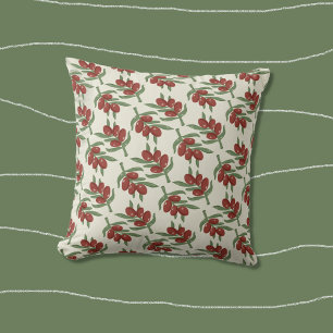 Oreiller jaune clair avec un Motif d'olive rouge