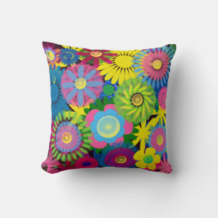 Oreiller jaune rose bleu vibrant