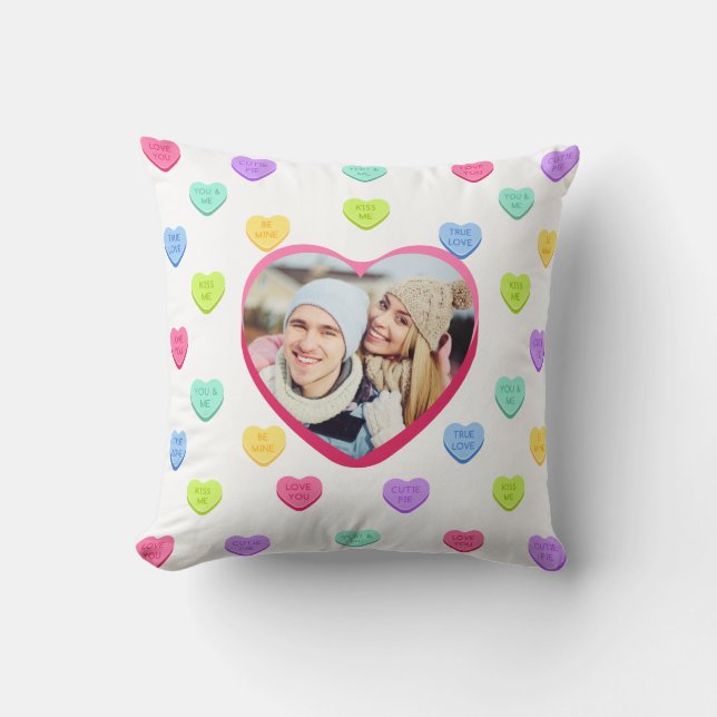 Oreiller jetable avec couple de coeurs de bonbons  (Recto)
