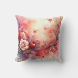 Oreiller jetable coeurs roses abstraits