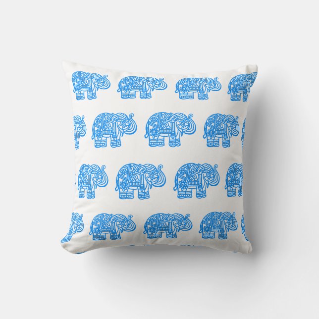 Oreiller jetable éléphant indien bleu (Recto)
