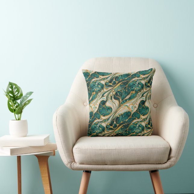 Oreiller jetable en marbre vert et or (Chaise)