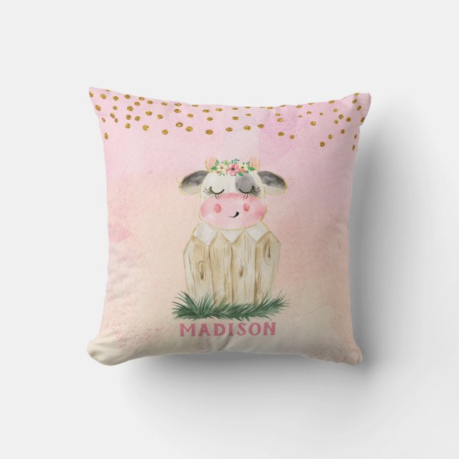 Oreiller jetable personnalisé vache rose en or (Recto)