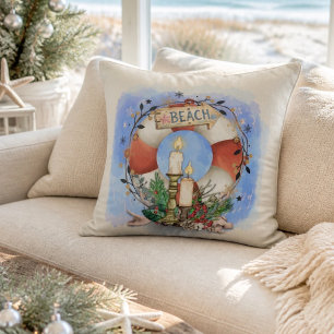 Oreiller jeté à couronne de Noël de plage côtière