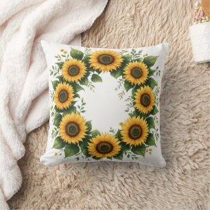 Oreiller jeté à couronne de tournesol doré élégant