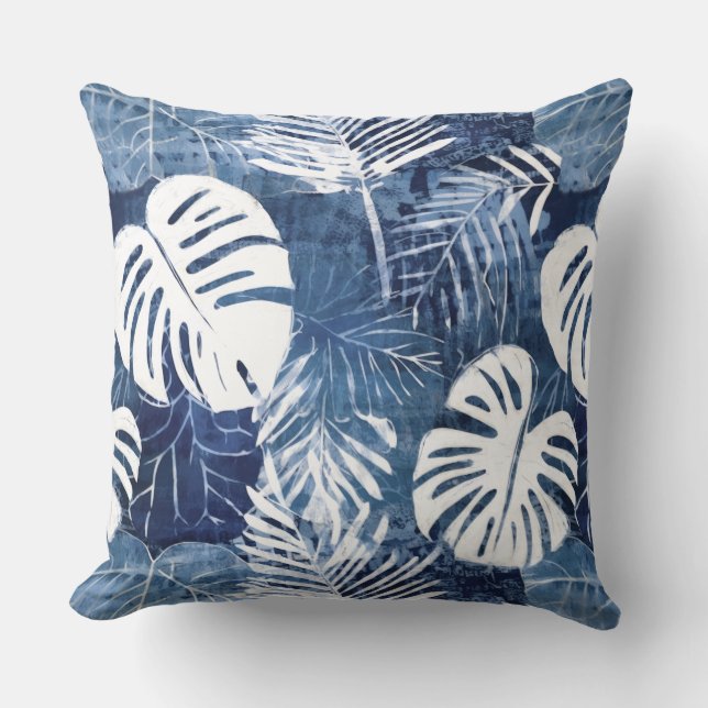 Oreiller jeté à feuilles de palmier bleu blanc (Recto)