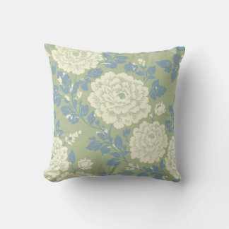 Oreiller jeté à impression de bloc floral vert ble