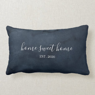 Oreiller jeté à l'aquarelle bleu marine Home Sweet