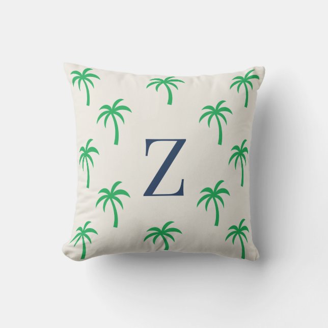 Oreiller jeté à monogramme avec palmier preppy (Recto)