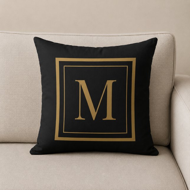 Oreiller jeté à monogramme encadré noir et or pers (Créateur téléchargé)