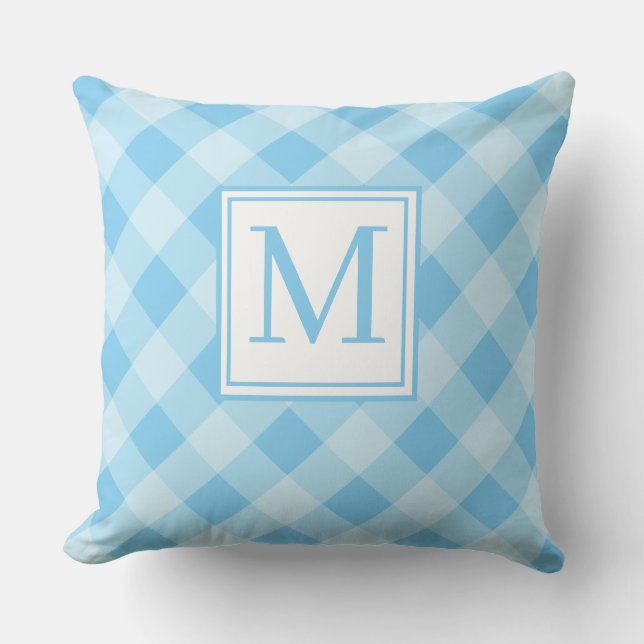 Oreiller jeté à monogramme initial à motif gingham (Recto)