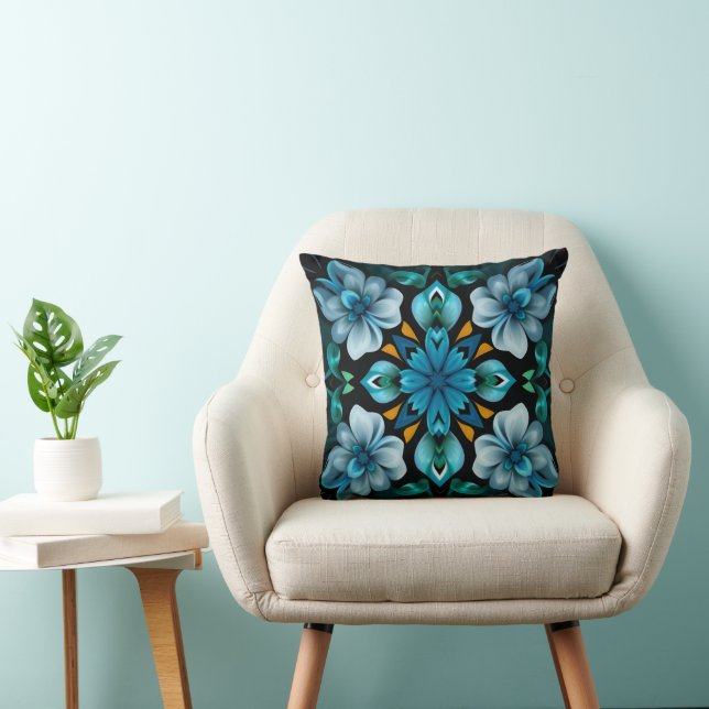 Oreiller jeté à motif bleu (Chaise)