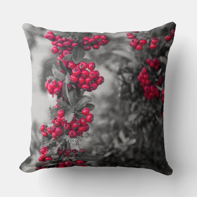 Oreiller jeté à motif de baies de pyracantha (Recto)