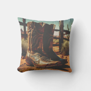 Oreiller jeté à motif de bottes de cowboy western 