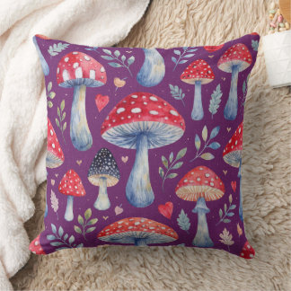 oreiller jeté à motif de champignon en aquarelle