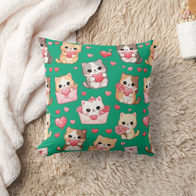 Oreiller jeté à motif de chat Kawaii pour la Saint (Couverture)