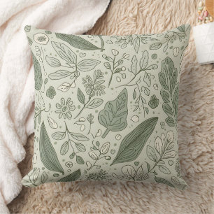 Oreiller jeté à motif de feuille verte Botanique