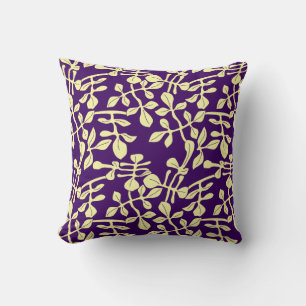 Oreiller jeté à motif de feuille violet et jaune p