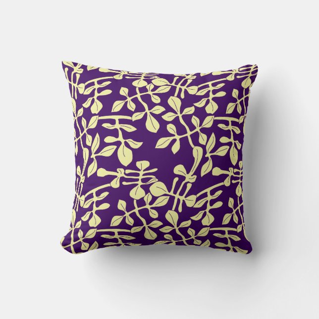 Oreiller jeté à motif de feuille violet et jaune p (Recto)