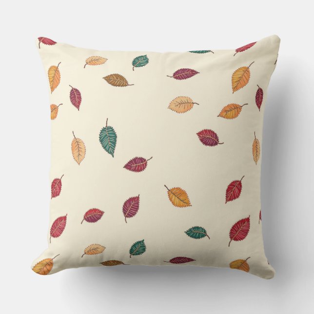 Oreiller jeté à motif de feuilles brodées d'automn (Recto)