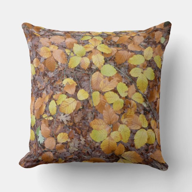 Oreiller jeté à motif de feuilles d'automne jaune  (Recto)
