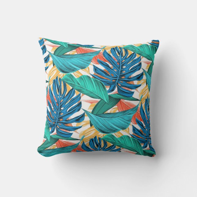 Oreiller jeté à motif de feuilles tropicales (Recto)