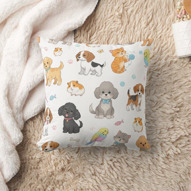 Oreiller jeté à motif de mignon animal de compagni (Couverture)