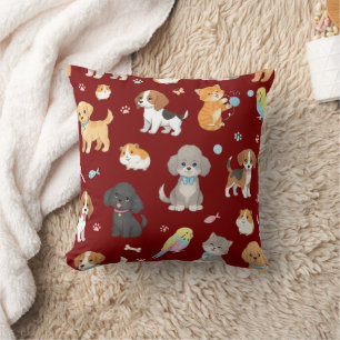 Oreiller jeté à motif de mignon animal de compagni