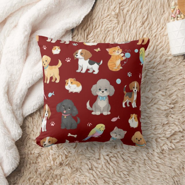 Oreiller jeté à motif de mignon animal de compagni (Couverture)