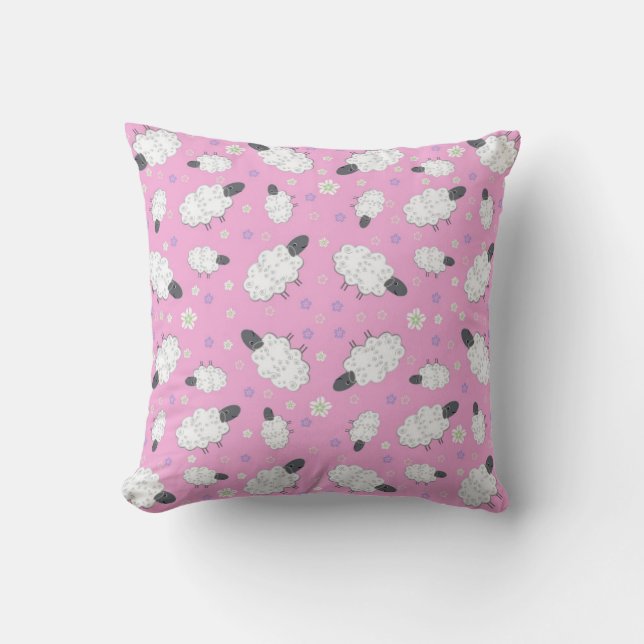 Oreiller jeté à motif de mouton rose mignon (Recto)