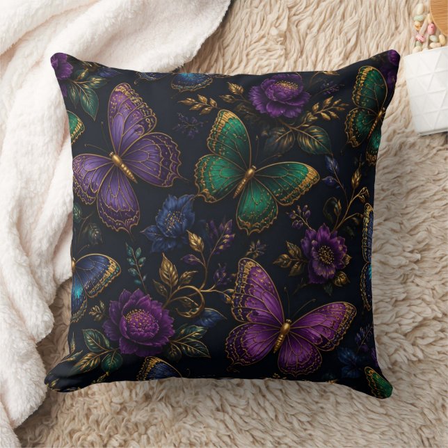 Oreiller jeté à motif de papillon élégant foncé (Couverture)