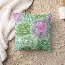Oreiller jeté à motif de succulente aquarelle past
