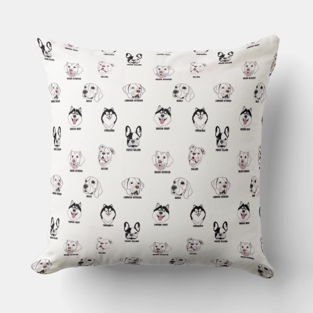 Oreiller jeté à motif de visages de races de chien (Recto)