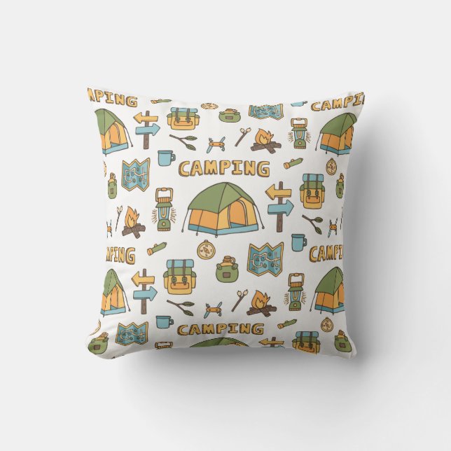 Oreiller jeté à motif d'équipement de camping colo (Recto)