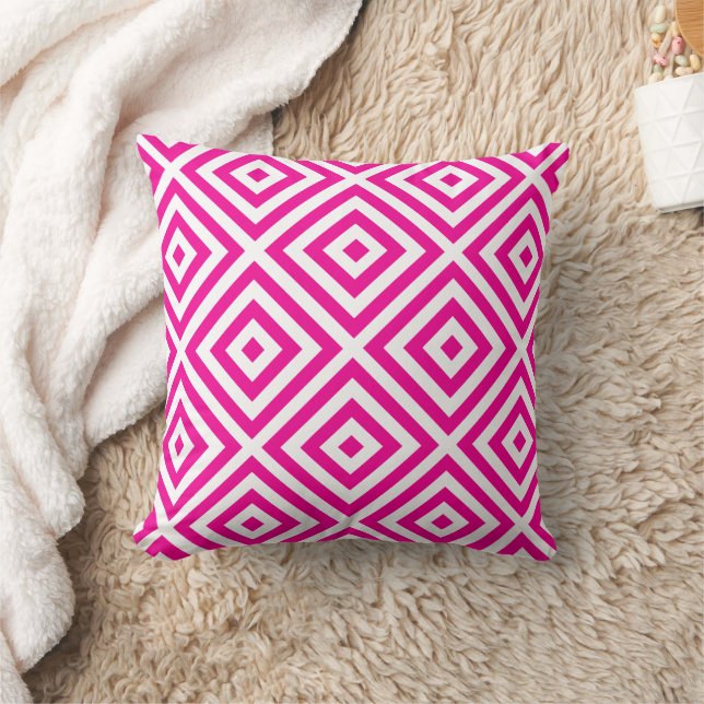 Oreiller jeté à motif diamant rose chaud (Couverture)