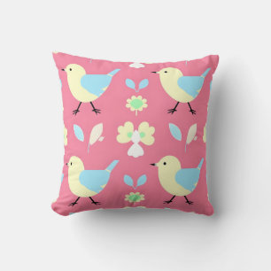 Oreiller jeté à motif d'oiseau jaune et bleu migno