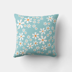 Oreiller jeté à motif floral bleu aqua à marguerit