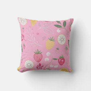 Oreiller jeté à motif floral et fraise rose