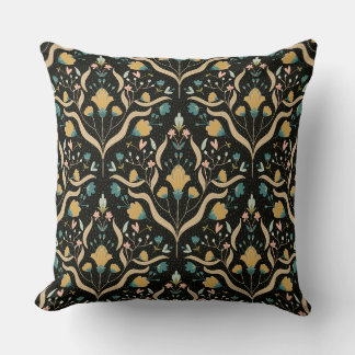 Oreiller jeté à motif floral sombre folklorique