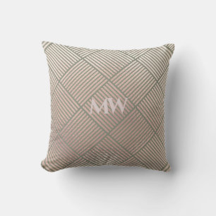 Oreiller jeté à motif géométrique monogramme gris