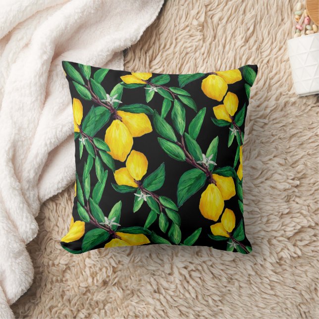 Oreiller jeté à motif jaune vert noir de feuille d (Couverture)