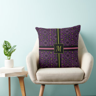 Oreiller jeté à motif violet tendance et monogramm