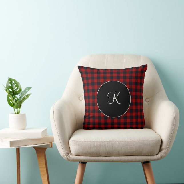 Oreiller jeté à plaid buffalo rouge et noir à mono (Chaise)