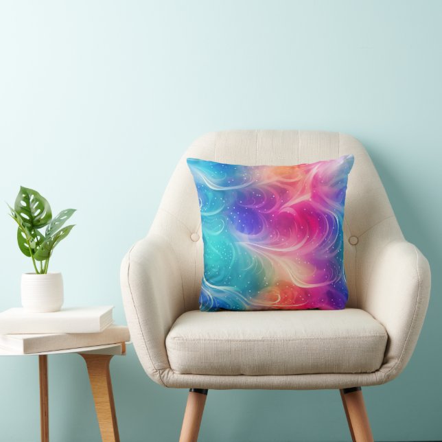 Oreiller jeté abstrait arc-en-ciel tourbillonnant (Chaise)