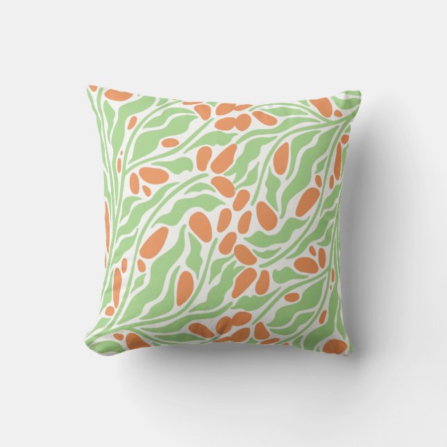 Oreiller jeté abstrait botanique moderne | Vert  (Recto)
