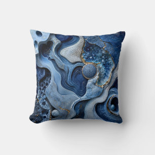 Oreiller jeté abstrait géode bleu or Art de luxe