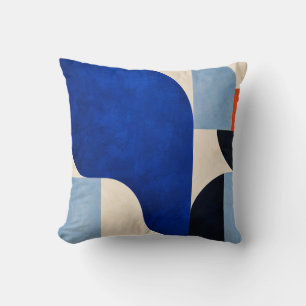 Oreiller jeté abstrait géométrique bleu cobalt mod