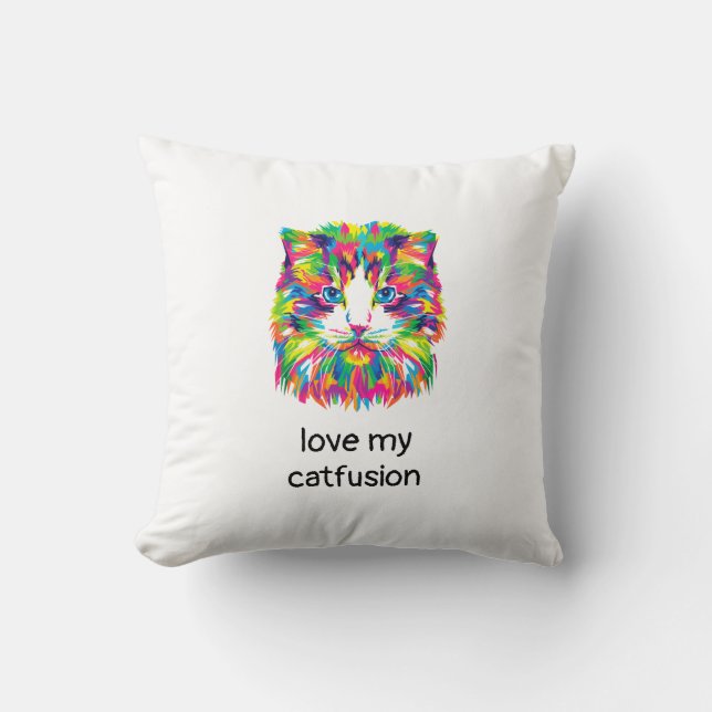Oreiller jeté abstrait Love My Catfusion pour chat (Recto)