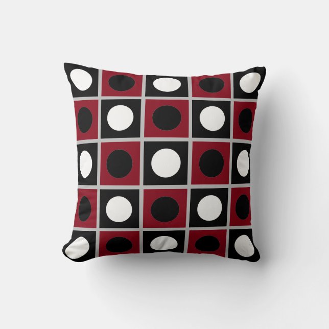 Oreiller jeté abstrait moderne noir rouge et blanc (Recto)